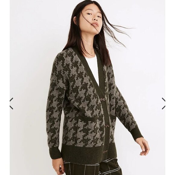 Madewell Grandpa Houndstooth Cardigan Sweater - Picture 1 of 9